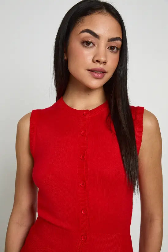 boohoo Rib Knitted Button Through Cinched Hem Top
