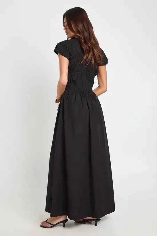 boohoo Cotton Poplin Shirred Front Tie Maxi Dress