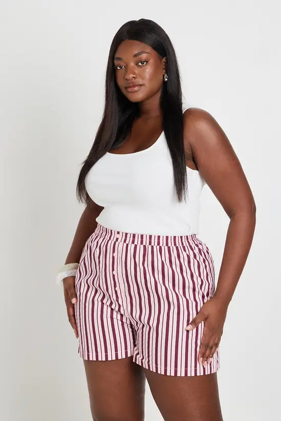 boohoo Plus Stripe Poplin Henley Short