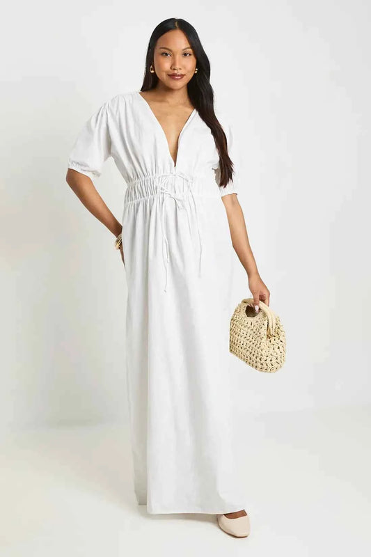 boohoo Maternity Ruched Tie Front Maxi Dress