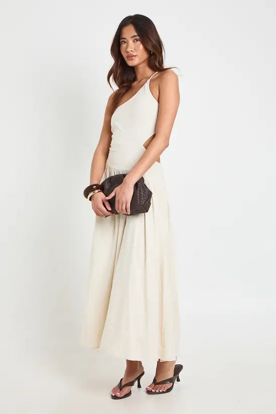 boohoo Premium Linen Cut Out Ruched Detail Midaxi Dress