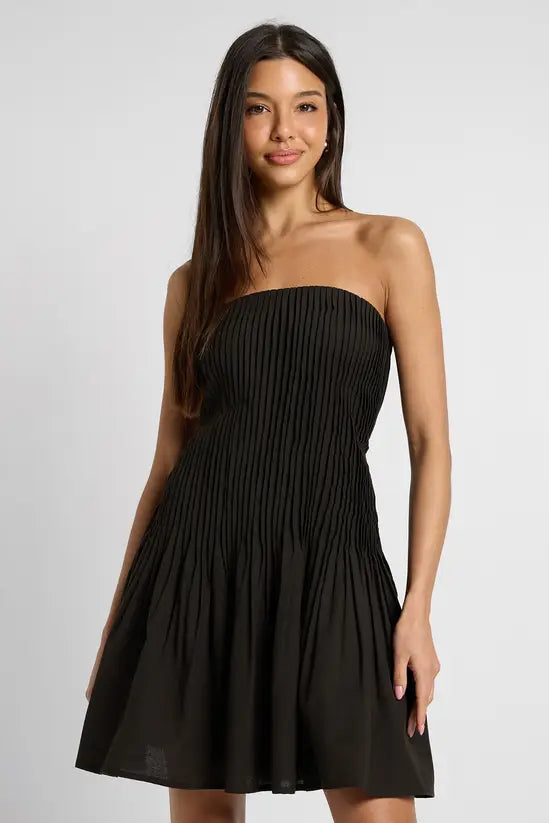 boohoo Linen Pleated Bandeau Skater Dress