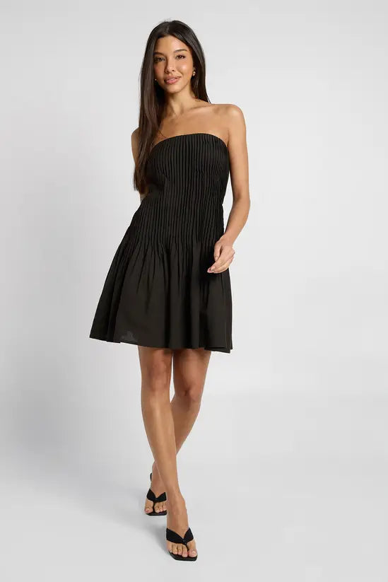 boohoo Linen Pleated Bandeau Skater Dress