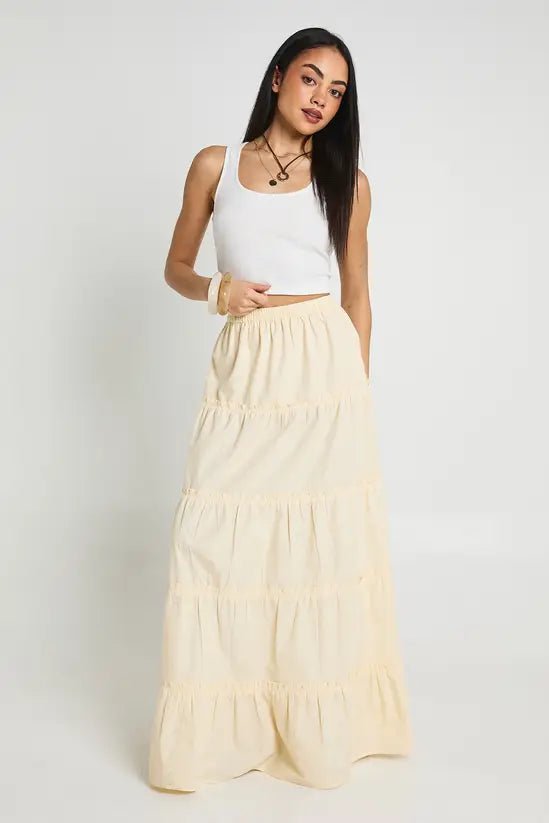 Boohoo Tiered Cotton Poplin Maxi Skirt