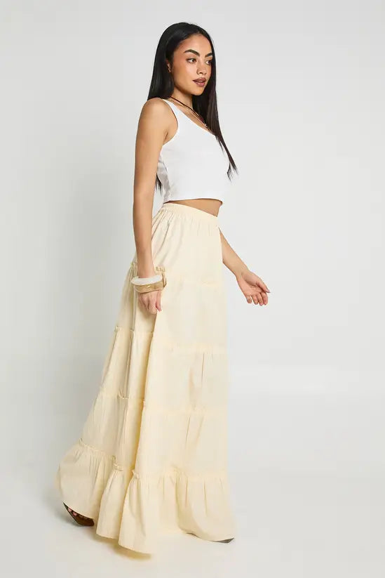 Boohoo Tiered Cotton Poplin Maxi Skirt