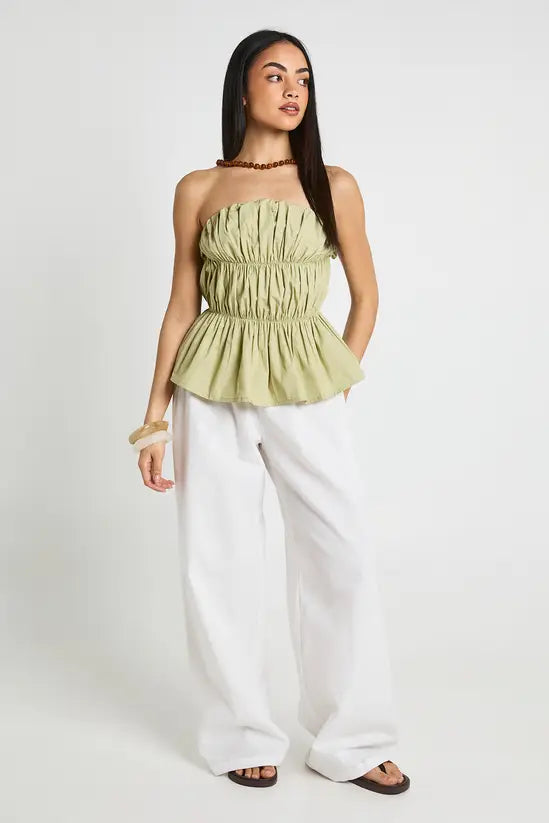 boohoo Poplin Shirred Bandaeu Top