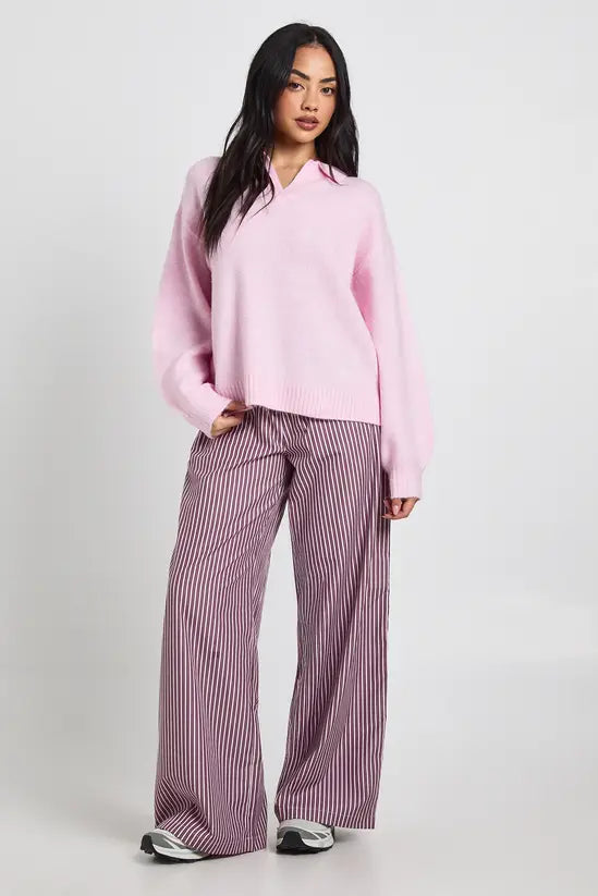 Boohoo Woven Stripe Elasticated Waist Wide Leg Trouser