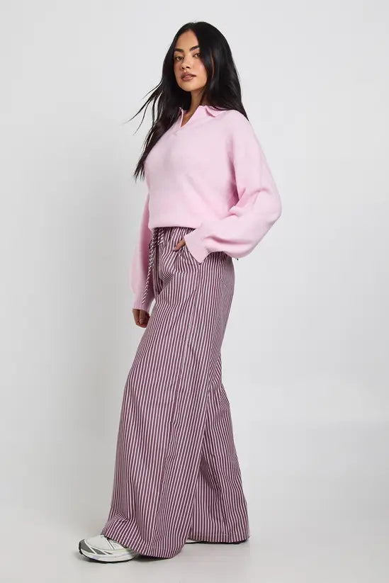 Boohoo Woven Stripe Elasticated Waist Wide Leg Trouser