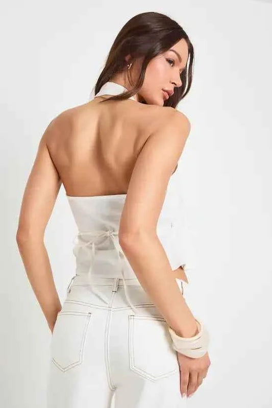 boohoo Linen Look Halterneck Wrap Top