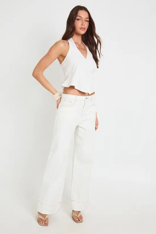 boohoo Linen Look Halterneck Wrap Top