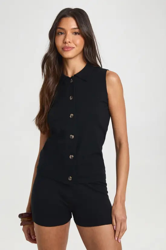 Boohoo Collared Knitted Waistcoat and Knitted Short Set