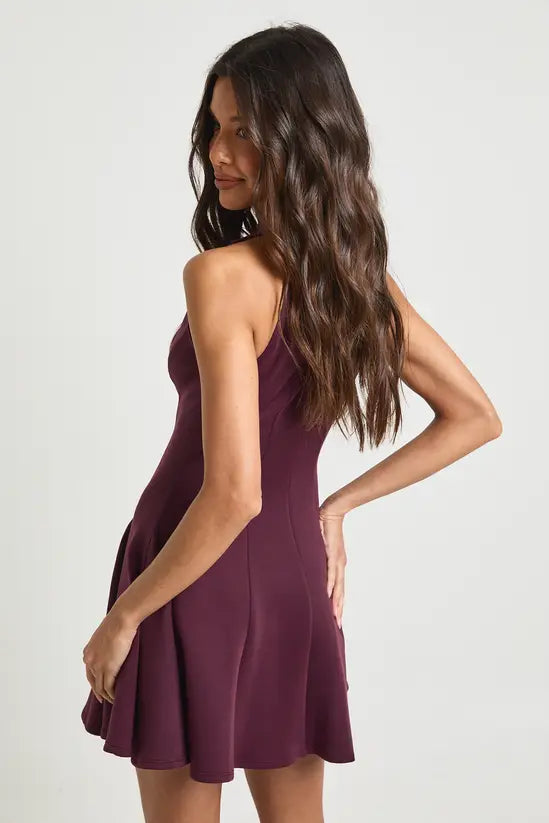 boohoo Halterneck Plunge Front Godet Hem Skater Dress