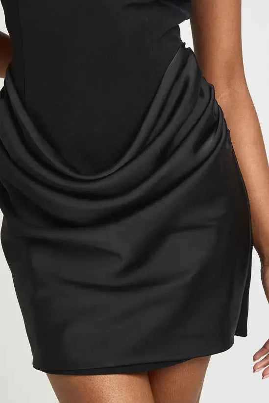 boohoo Satin Cowl Back Rose Detail Mini Dress