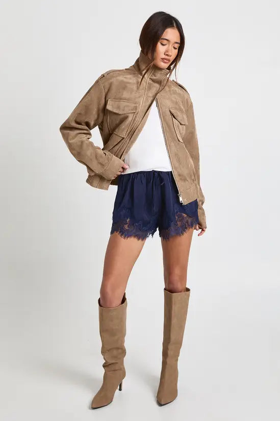 boohoo Satin Lace Flippy Short