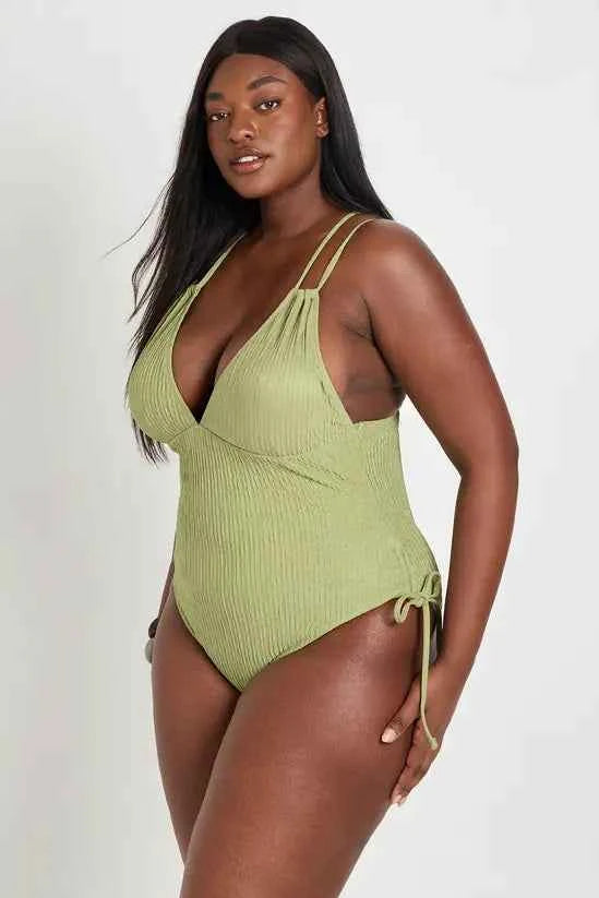 boohoo Plus Textured Plunge Swimsuit