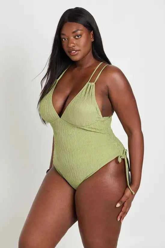 boohoo Plus Textured Plunge Swimsuit
