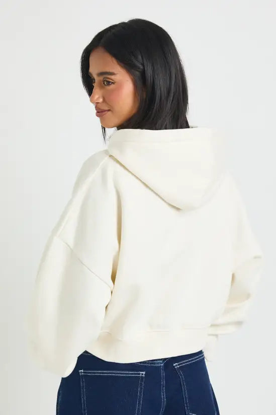 boohoo Petite Boxy Balloon Sleeve Oversized Zip Through Hoodie