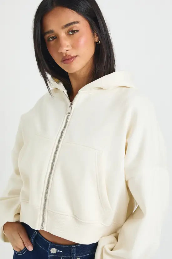 boohoo Petite Boxy Balloon Sleeve Oversized Zip Through Hoodie