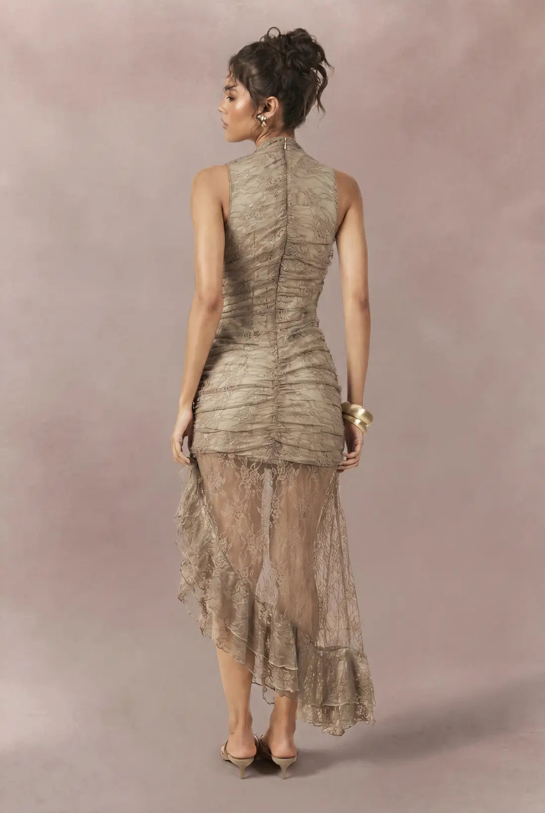 boohoo Lace Drape Detail Midaxi Dress