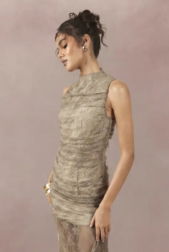 boohoo Lace Drape Detail Midaxi Dress