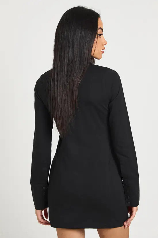 Boohoo Popper Front Collared Long Sleeve Dress