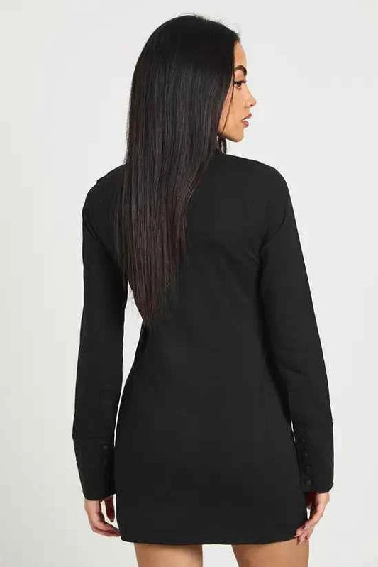 Boohoo Popper Front Collared Long Sleeve Dress