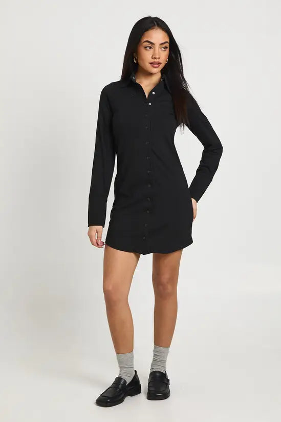 Boohoo Popper Front Collared Long Sleeve Dress