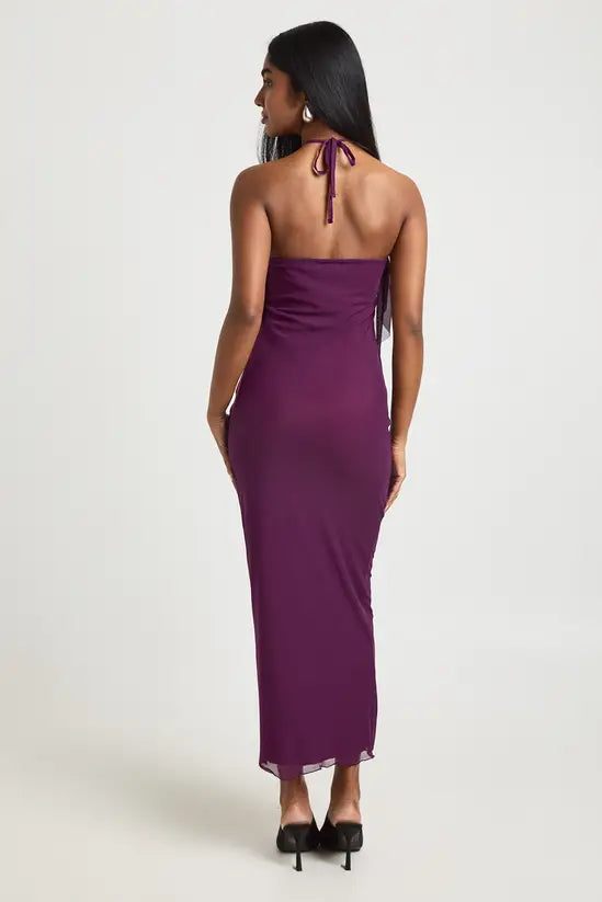 Boohoo - Mesh Halterneck Cowl Bodycon Midaxi Dress