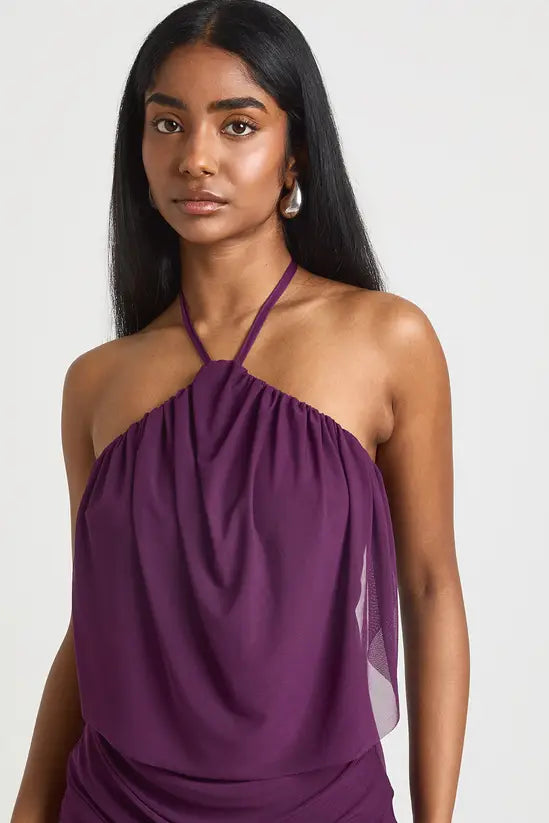 Boohoo - Mesh Halterneck Cowl Bodycon Midaxi Dress