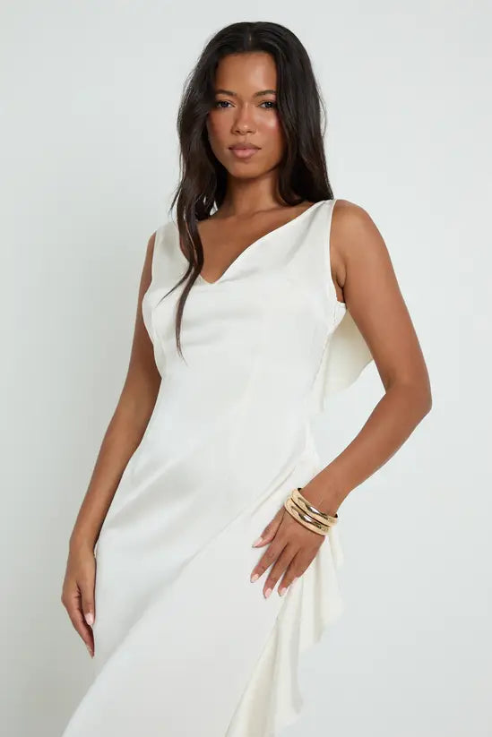 boohoo Matte Satin Ruffle Back Slip Dress
