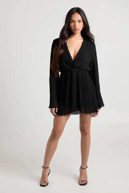 boohoo Plisse Ruffle Hem Plunge Front Skater Dress