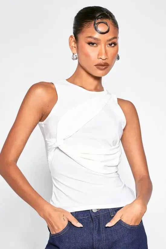 boohoo Matte Slinky Twist Front Detail Sleeveless Top
