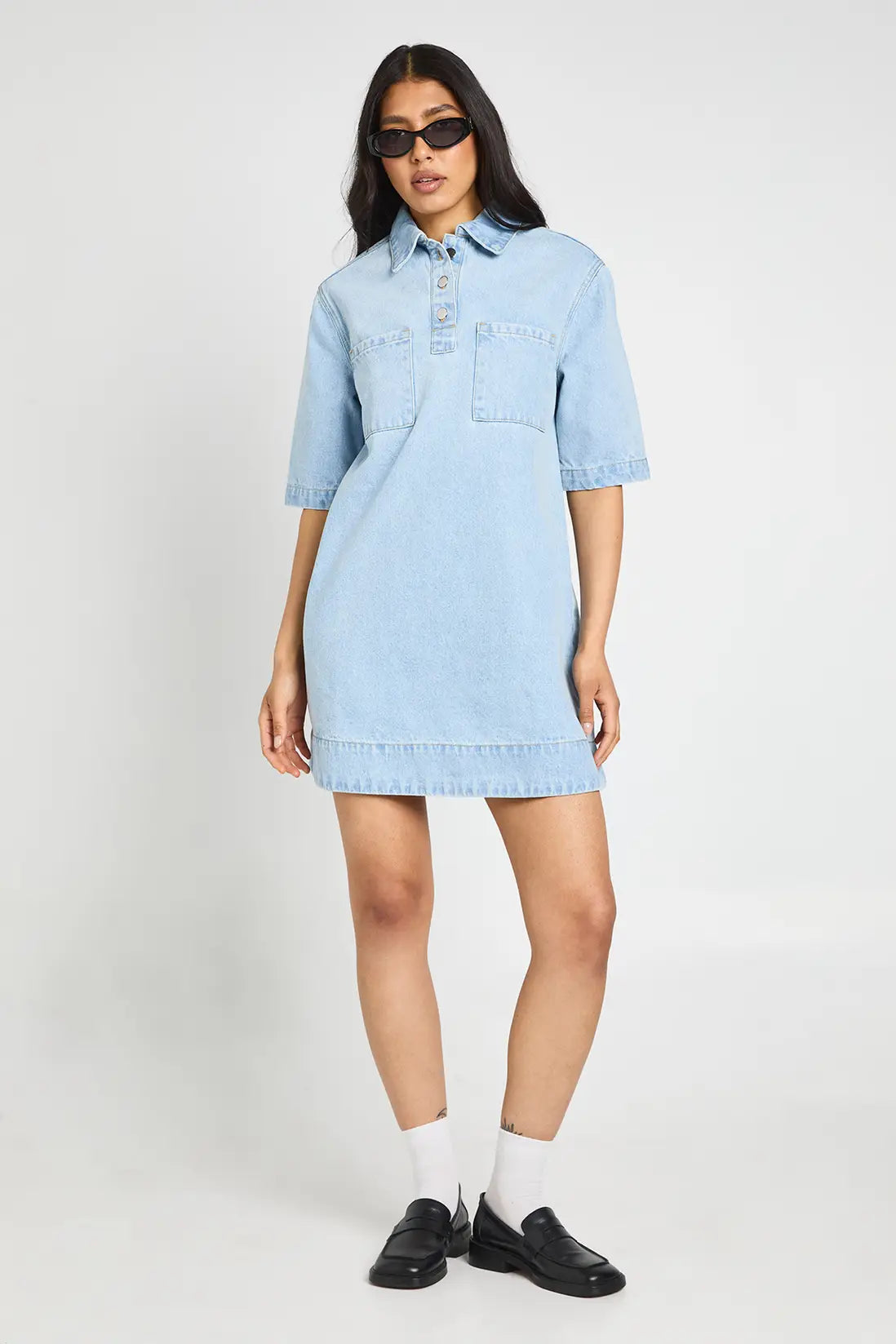 boohoo Tall Short Sleeve Denim Dress