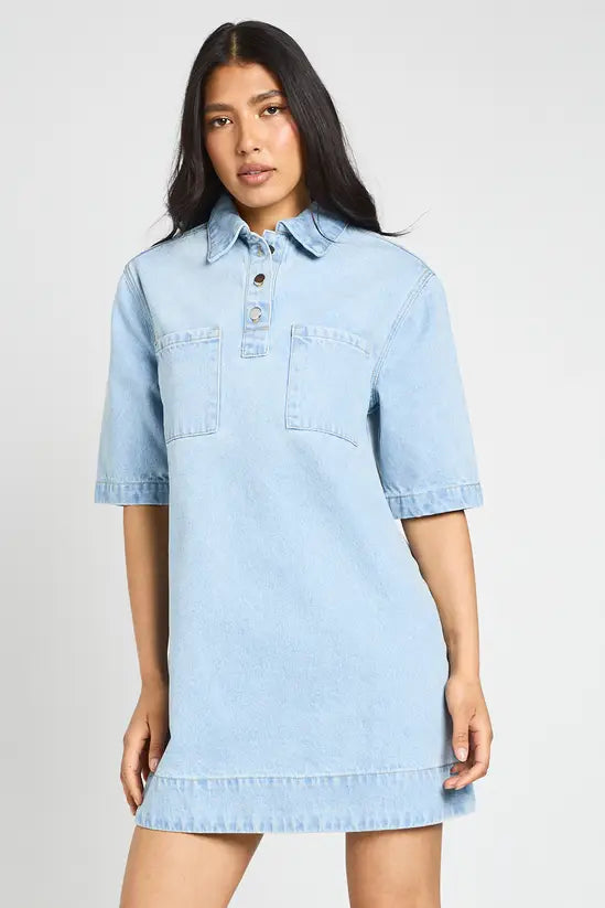 boohoo Tall Short Sleeve Denim Dress