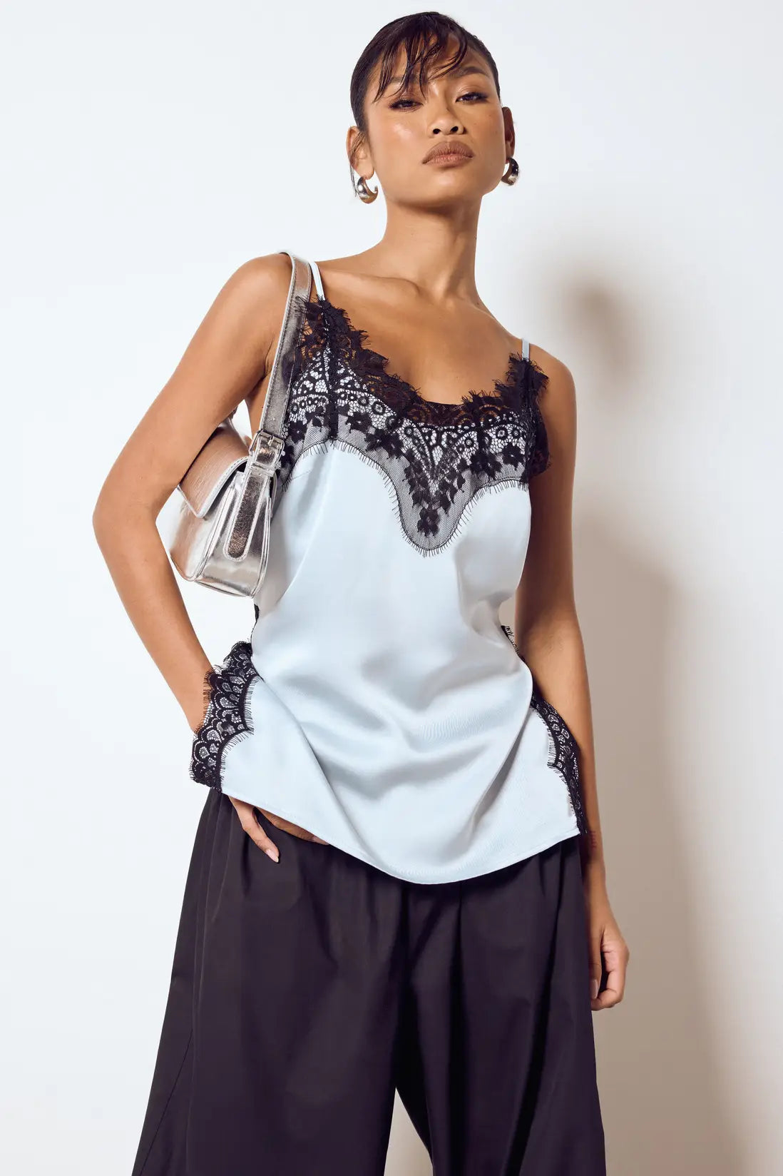 boohoo Lace Side Split Satin Cami Top