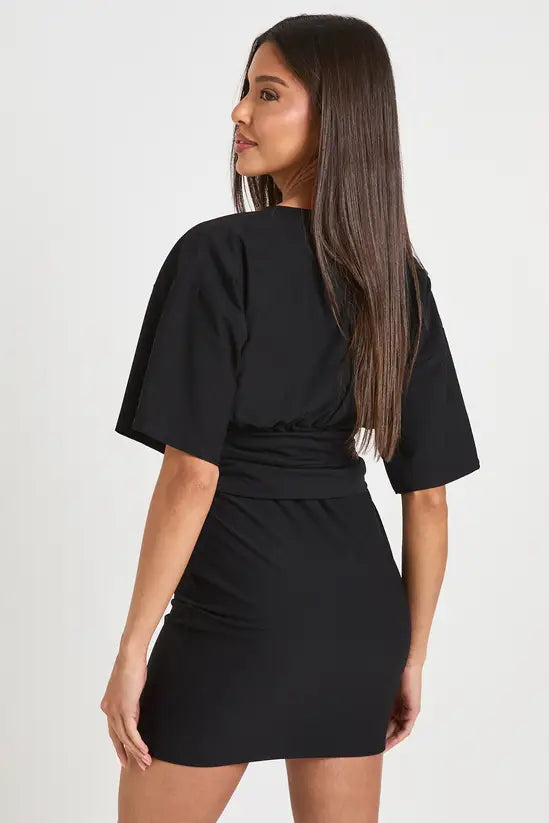 Boohoo Cap Sleeve Ruched Waist Detail Mini Dress