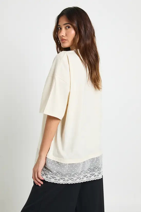 boohoo Oversized T-shirt with Lace Hem Trim