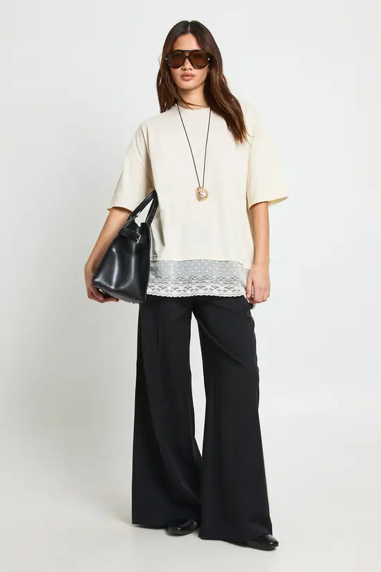 boohoo Oversized T-shirt with Lace Hem Trim