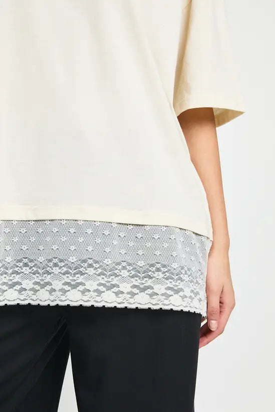 boohoo Oversized T-shirt with Lace Hem Trim