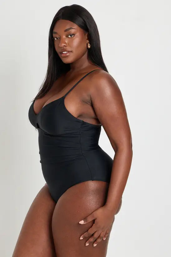 boohoo Plus Tummy Control Plunge Key Hole Swimsuit