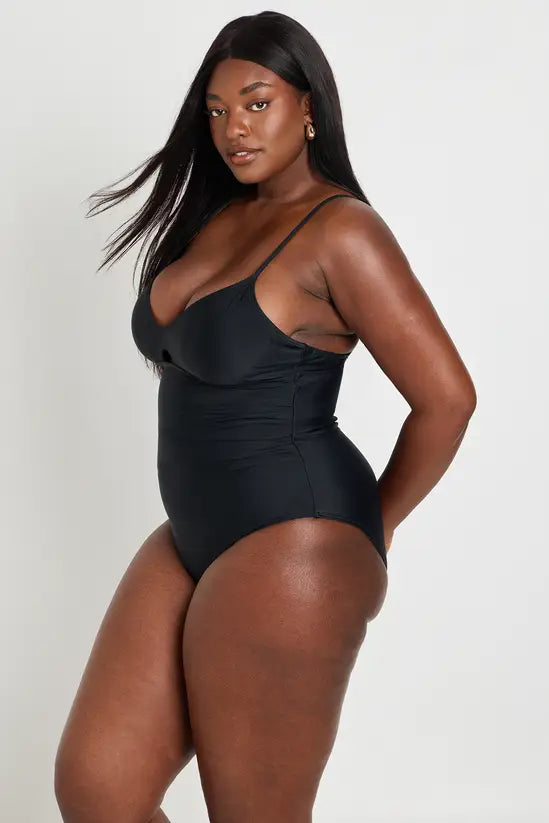 boohoo Plus Tummy Control Plunge Key Hole Swimsuit