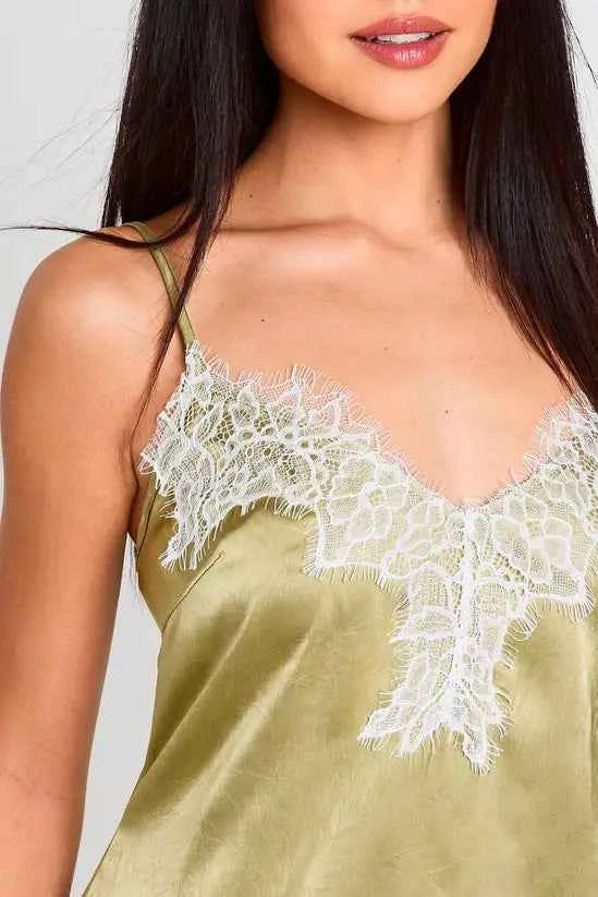 boohoo Hammered Satin Lace Trim Cami Top