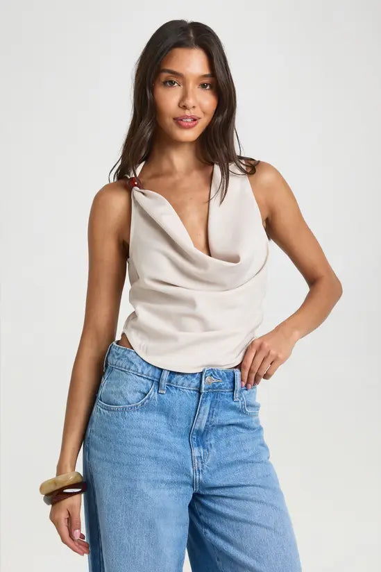boohoo Crepe Beaded Cowl Neck Top