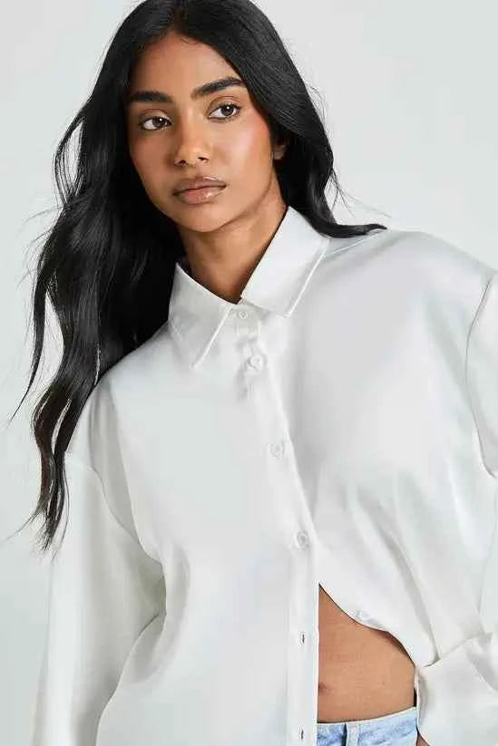 boohoo Satin Button Down Shirt