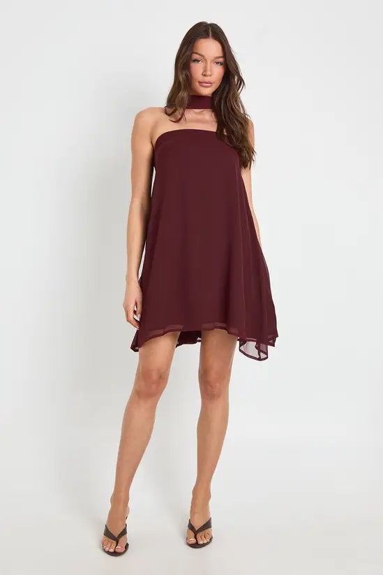 boohoo Scarf Detail Trapeze Mini Dress