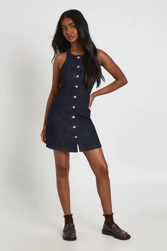 Boohoo - Sleeveless Cinched Waist Denim Mini Dress