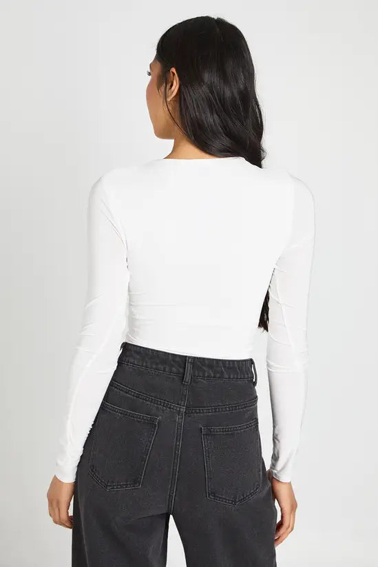 boohoo Tall Double Layer Slinky Long Sleeve Crew Neck Bodysuit