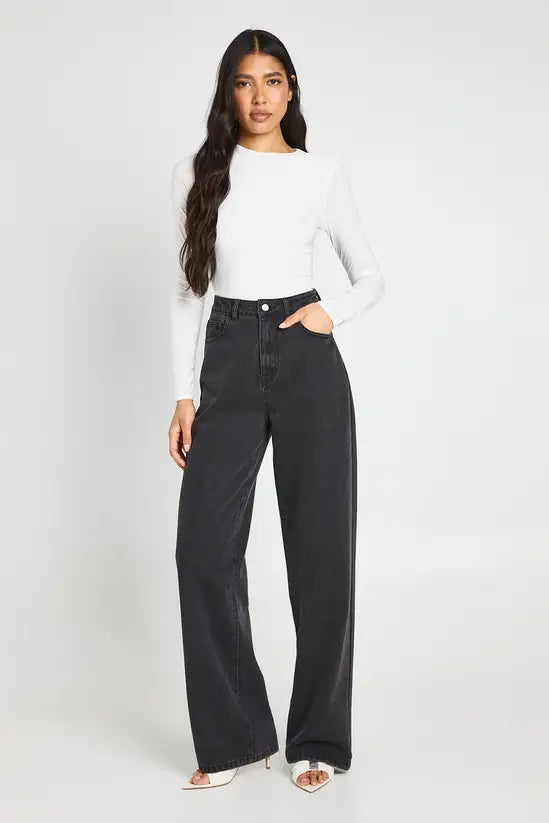 boohoo Tall Double Layer Slinky Long Sleeve Crew Neck Bodysuit