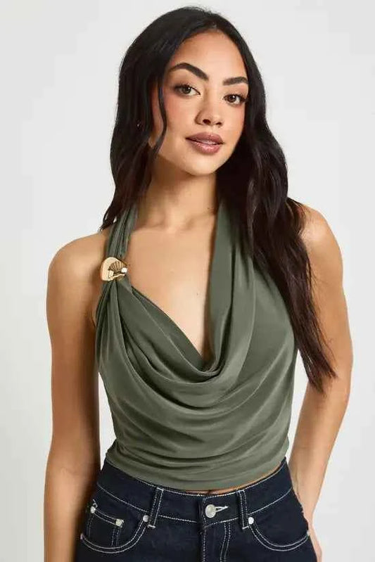 boohoo Cowl Neck Trim Halter Top