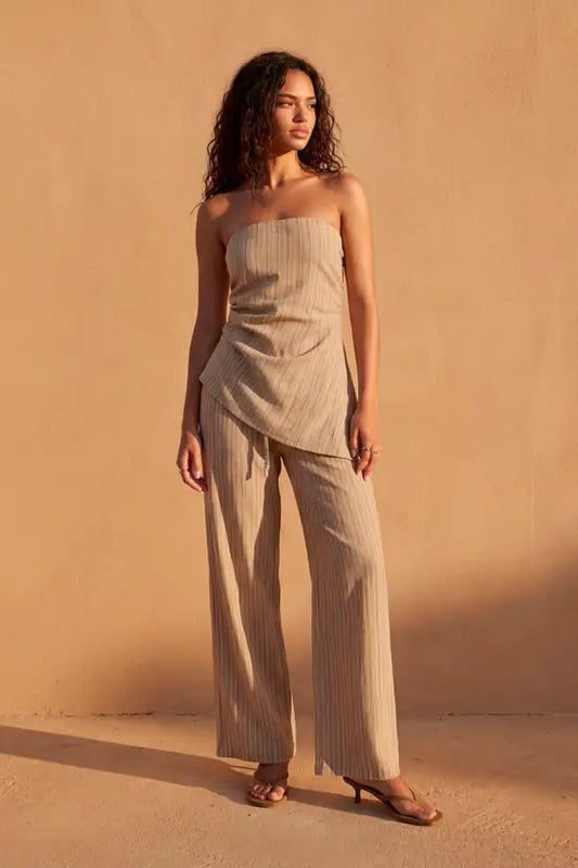 boohoo Drawstring Linen Look Stripe Trouser
